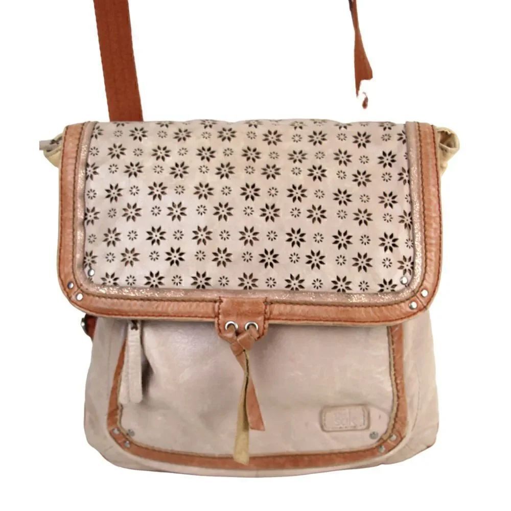THE SAK BEIGE BROWN GENUINE LEATHER CONVERTIBLE BACKPACK SHOULDER BAG X-BODY